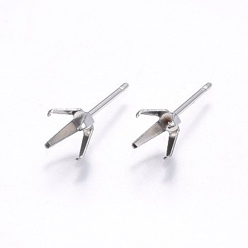 201 Stainless Steel Stud Earring Findings, with 304 Stainless Steel Pin, Stainless Steel Color, 3x3mm, Pin: 0.8mm