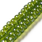 Transparent Glass Beads Strands, Rondelle, Olive Drab, 9~10x4.5~5mm, Hole: 2.5~3mm, about 68~71pcs/strand, 14.17~16.14 inch(36~41cm)(LAMP-G156-20N)