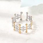 304 Stainless Steel Cuff Open Rings for Women, Ion Plating(IP), Golden & Stainless Steel Color, 11.5mm, US Size 8 1/2(18.5mm)(SA-CBA82C8-15GP)