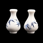 Handmade Printed Porcelain Beads, Leaf Pattern, Blue and White Porcelain, Vase, 18x11mm, Hole: 2mm(PORC-T136-03A-01)