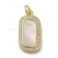 Brass Micro Pave Cubic Zirconia Pendants, with Shell, Oval, Real 18K Gold Plated, 20.5x10x3mm(KK-Q808-40G)