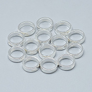 925 Sterling Silver Bead Frame, Carved 925, Ring, Silver, 12x3.5mm, Hole: 1x3.5mm, 9.5mm Inner Diameter(STER-T002-93S)