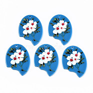 Acrylic Pendants, 3D Printed, Gap oval with Flower, Dodger Blue, 43x31.5x2.5mm, Hole: 2mm(KY-S163-255)