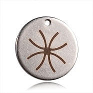 Spray Painted Stainless Steel Pendants, Flat Round with Pattern, Peru, 20x1mm, Hole: 1mm(STAS-F078-01P)