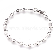 304 Stainless Steel Link Bracelets, with Lobster Claw Clasps, Heart, Stainless Steel Color, 8-1/2 inch(21.5cm), 5mm(BJEW-G596-06P-A)