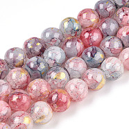 Baking Painted Crackle Glass Bead Strands, with Gold Powder, Round, Light Coral, 10mm, Hole: 1.4mm, about 80pcs/strand, 30.87 inch(78.4cm)(X-DGLA-R053-05K-A)