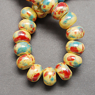 Handmade Porcelain European Beads, Large Hole Beads, Pearlized, Rondelle, Champagne Yellow, 12x9mm(OPDL-Q099-3)