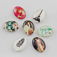 Glass Cabochons, Oval with Mixed Pattern, Mixed Color, 25x18x5.5~7.5mm(GLAA-Q029-M14)