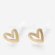Brass Stud Earrings, Real 18K Gold Plated, with Raw(Unplated) Silver Pins and Plastic Protector, Heart, 7.5x9mm, Pin: 0.7mm(KK-S348-123)