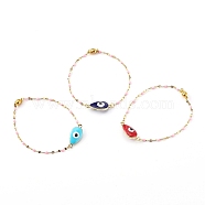 Alloy Enamel Evil Eye Link Bracelets, with 304 Stainless Steel Link Chains and Brass Magnetic Clasps, Golden, Mixed Color, 7-5/8 inch(19.5cm)(BJEW-JB05973)