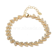 Rack Plating Brass Pave Clear Cubic Zirconia Arrow Link Chain Bracelets for Women, Cadmium Free & Lead Free, Long-Lasting Plated, Real 18K Gold Plated, 7-1/8 inch(18.2cm)(BJEW-R317-04G)