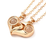 Rack Plating Alloy Heart Pendant Necklaces Sets, Magnetic Couples Necklaces, with Glass Beads, Brass Cable Chain and Rhinestone, Light Gold, 22.55 inch(57.3cm), 22.24 inch(56.5cm), 2pcs/set(NJEW-B081-05)