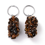 Natural Tiger Eye Keychain, with Brass and Iron Findings, Cadmium Free & Lead Free, Platinum, 8.05cm(KEYC-C050-01I-RS)
