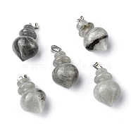 Natural Labradorite Pendants, Pointed Bottle Charms, with Platinum Plated Iron Snap on Bails, 32.5~35x16~17mm, Hole: 3x5.5mm(G-G998-C03)