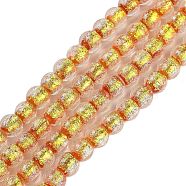 Handmade Foil Lampwork Beads Strands, Round, Orange Red, 8.5x7mm, Hole: 1.4mm, about 40pcs/strand, 11.81''(30cm)(FOIL-K003-06A-05)