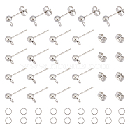 200Pcs 304 Stainless Steel Ball Post Stud Earring Findings, with Horizontal Loops & 200Pcs Ear Nuts & 200Pcs Open Jump Rings, Stainless Steel Color, 16x4mm, Hole: 1.5~2mm, Pin: 0.8mm(DIY-UN0004-37)