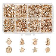 Elite 300Pcs 8 Style Plating ABS Plastic Beads, Turtle & Flower & Starfish, Light Gold Plated, 8.5~10.5x8~12.5x3.5~4mm, hole: 1.4~1.8mm, 30~40pcs/style(KY-PH0001-63)
