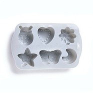 Food Grade Silicone Molds, Fondant Molds, For DIY Cake Decoration, Chocolate, Candy Mold, Heart & Star & Moon & Flower & Butterfly & Insects, Gray, 170x107x23mm, Inner Diameter: 28~43x34.5~53.8mm(DIY-WH0156-29A)
