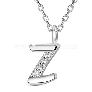 SHEGRACE Rhodium Plated 925 Sterling Silver Initial Pendant Necklaces, with Grade AAA Cubic Zirconia and Cable Chains, Platinum, Letter.Z, 15.74 inch(40cm)(JN922A)