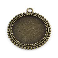 Tibetan Style Flat Round Alloy Pendant Cabochon Settings, Cadmium Free & Nickel Free & Lead Free, Antique Bronze, Tray: 25mm, 37x33x2mm, Hole: 3mm(X-TIBEP-Q045-031AB-NR)