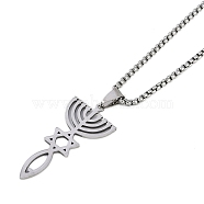 304 Stainless Steel Messianic Star of David Pendant Box Chain Necklaces, Stainless Steel Color, 23.62 inch(60cm)(NJEW-M010-03P)