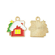 Christmas Alloy Enamel Pendants, Light Gold, Santa Claus Charm, Red, 19x18x1mm, Hole: 2mm(ENAM-D047-10LG-07)