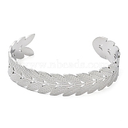 304 Stainless Steel Leafy Branch Cuff Bangle for Women, Stainless Steel Color, Inner Diameter: 2-1/2 inch(6.4cm)(BJEW-D061-06P)