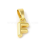 Rack Plating Brass Charms, Real 18K Gold Plated, Long-Lasting Plated, Cadmium Free & Lead Free, Letter F, 10x5x2mm, Hole: 5x2.5mm(KK-C053-04G-F)