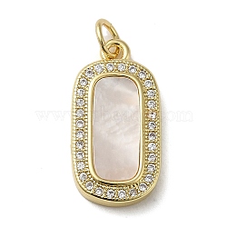 Brass Micro Pave Cubic Zirconia Pendants, with Shell, Oval, Real 18K Gold Plated, 20.5x10x3mm(KK-Q808-40G)