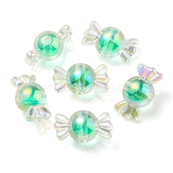 UV Plating Rainbow Iridescent Acrylic Beads, Two Tone Bead in Bead, Candy, Spring Green, 15.5x29x15mm, Hole: 3mm(PACR-E001-01C)