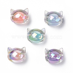UV Plating Rainbow Iridescent Acrylic Beads, Two Tone Bead in Bead, Cat, Mixed Color, 16x18.5x14.5mm, Hole: 3.5mm(X-OACR-H015-05)