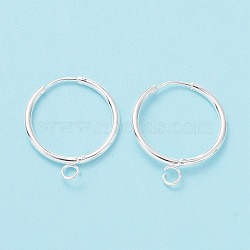 201 Stainless Steel Huggie Hoop Earring Findings, with Horizontal Loop and 316 Surgical Stainless Steel Pin, Silver, 23x19.5x1.5mm, Hole: 2.5mm, Pin: 1mm(STAS-P283-01N-S)