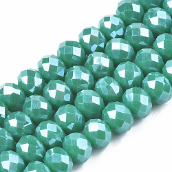 Electroplate Glass Beads Strands, Pearl Luster Plated, Faceted, Rondelle, Light Sea Green, 6x5mm, Hole: 1mm, about 83~85pcs/strand, 38~39cm(EGLA-A034-P6mm-A21)