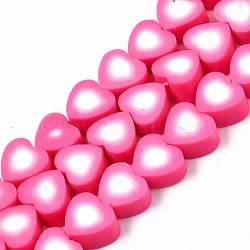 Handmade Polymer Clay Bead Strands, Heart, Deep Pink, 8x8~9x4~5mm, Hole: 1.5mm, about 40pcs/strand, 12.01 inch~ 12.60 inch(30.5cm~32cm)(CLAY-S096-044E)