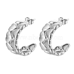 Non-Tarnish 304 Stainless Steel Heart Stud Earrings, Half Hoop Earrings, Stainless Steel Color, 20x9mm(TF9236-01)