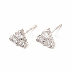 Brass Micro Pave Cubic Zirconia Stud Earrings for Women, Lead Free & Cadmium Free, Triangle, Platinum, 7.5x8mm, Pin: 0.8mm(EJEW-H091-12P)