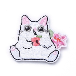 Computerized Embroidery Cloth Iron on/Sew on Patches, Costume Accessories, Appliques, Cat with Apple, Colorful, 43x50x2mm(DIY-E025-A05)