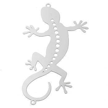 201 Stainless Steel Connector Charms, Gecko Links, Etched Metal Embellishments, Stainless Steel Color, 98x56x0.3mm, Hole: 2.5mm