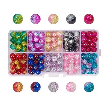 Round Transparent Crackle Glass Beads, Mixed Color, 8mm, Hole: 1.3~1.6mm, about 180~200pcs/box