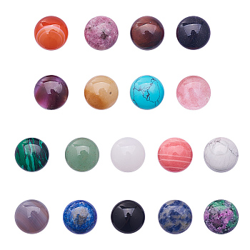 18 Kinds Natural & Synthetic Gemstone Cabochons, Half Round, 16x6mm, 1pc/color, 18pcs/set