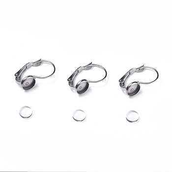 DIY Earring Making, with 304 Stainless Steel Leverback Earring Findings and Transparent Oval Glass Cabochons, Stainless Steel Color, Cabochons: 5.5~6x3mm, 1pc/set, Earring Findings: 19x8mm, Tray: 6mm, Pin: 0.8mm, 1pc/set