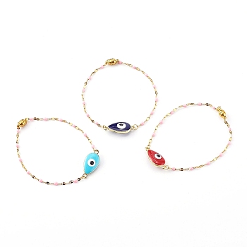 Alloy Enamel Evil Eye Link Bracelets, with 304 Stainless Steel Link Chains and Brass Magnetic Clasps, Golden, Mixed Color, 7-5/8 inch(19.5cm)