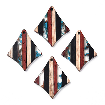 Resin & Walnut Wood Pendants, Kite Charms, Black, 32.5x27x3.5mm, Hole: 2mm