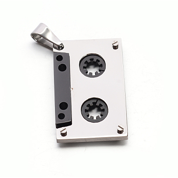 Two Tone 304 Stainless Steel Cassette Tape Pendants, Rectangle, Stainless Steel Color & Gunmetal, 34x21x5mm, Hole: 4.5x9.5mm