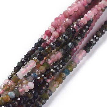 Natural Tourmaline Beads Strands, Flat Round, Faceted, 3x2mm, Hole: 0.6mm, about 184pcs/strand, 15.55''(39.5cm)