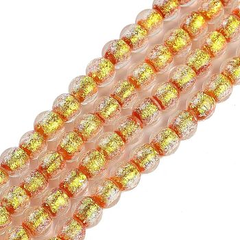 Handmade Foil Lampwork Beads Strands, Round, Orange Red, 8.5x7mm, Hole: 1.4mm, about 40pcs/strand, 11.81''(30cm)