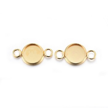 201 Stainless Steel Cabochon Connector Settings, Plain Edge Bezel Cups, Flat Round, Golden, Tray: 8mm, 17x10x2mm, Hole: 2mm