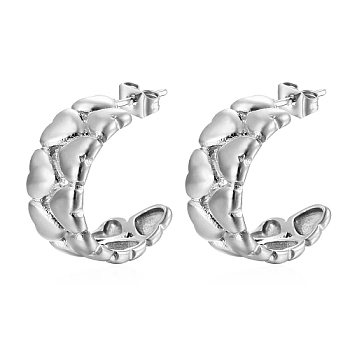 Non-Tarnish 304 Stainless Steel Heart Stud Earrings, Half Hoop Earrings, Stainless Steel Color, 20x9mm