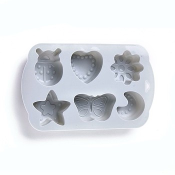 Food Grade Silicone Molds, Fondant Molds, For DIY Cake Decoration, Chocolate, Candy Mold, Heart & Star & Moon & Flower & Butterfly & Insects, Gray, 170x107x23mm, Inner Diameter: 28~43x34.5~53.8mm