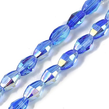 Electroplate Glass Beads Strands, AB Color Plated, Faceted, Oval, Royal Blue, 9.5x5.5mm, Hole: 1.2mm, about 60pcs/strand, 22.05''(56cm)